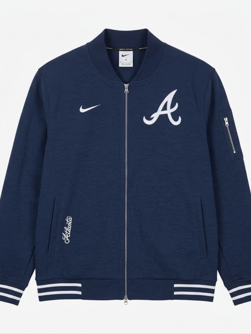 Nike Atlanta Braves Authentic Navy Blue Full Zip Bomber Jacket Size XXL